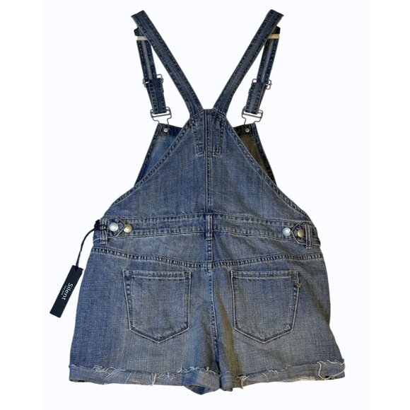 Silent New‎ York Denim Overall Shorts Distressed Med Wash Size 27 Boho Festival - Picture 3 of 15